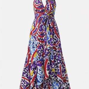 Stella Jean Purple Red Blue Yellow Patterned Halter Maxi Dress